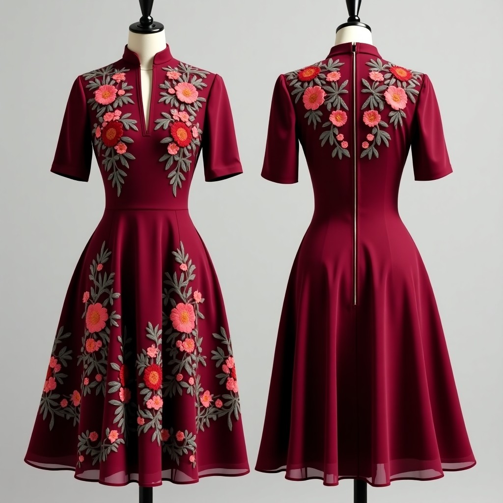 Maroon Embroidered Abaya Inspired Evening Maxi