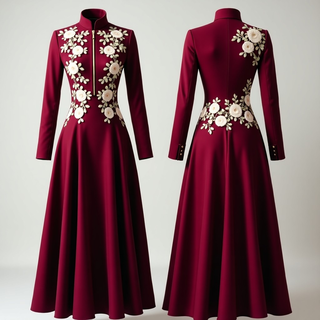 Luxury Burgundy Embroidered Evening Maxi