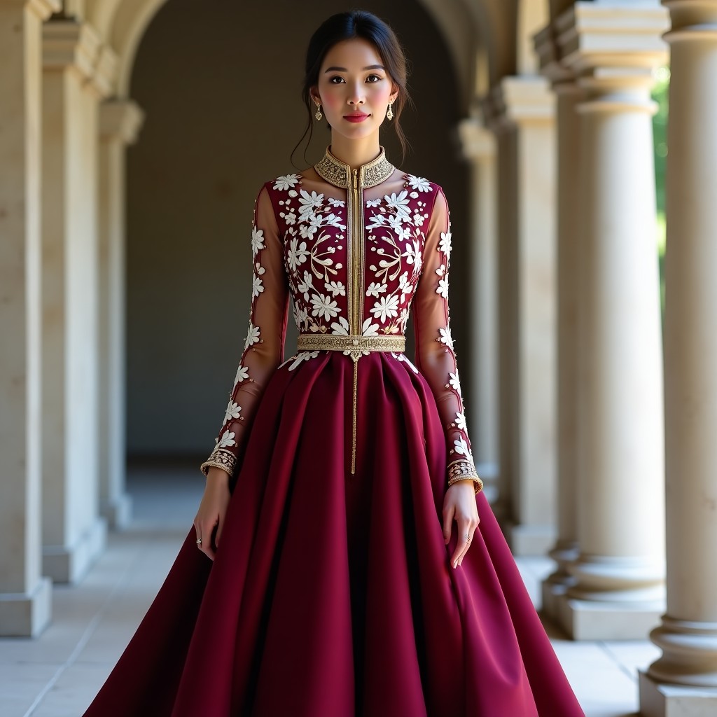Royal Maroon Embroidered Abaya Maxi
