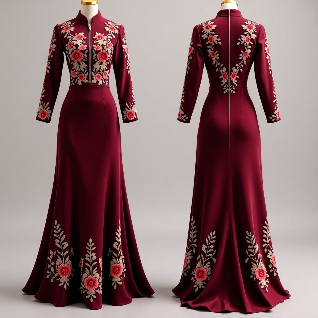 Royal Maroon Floral Embroidered Maxi
