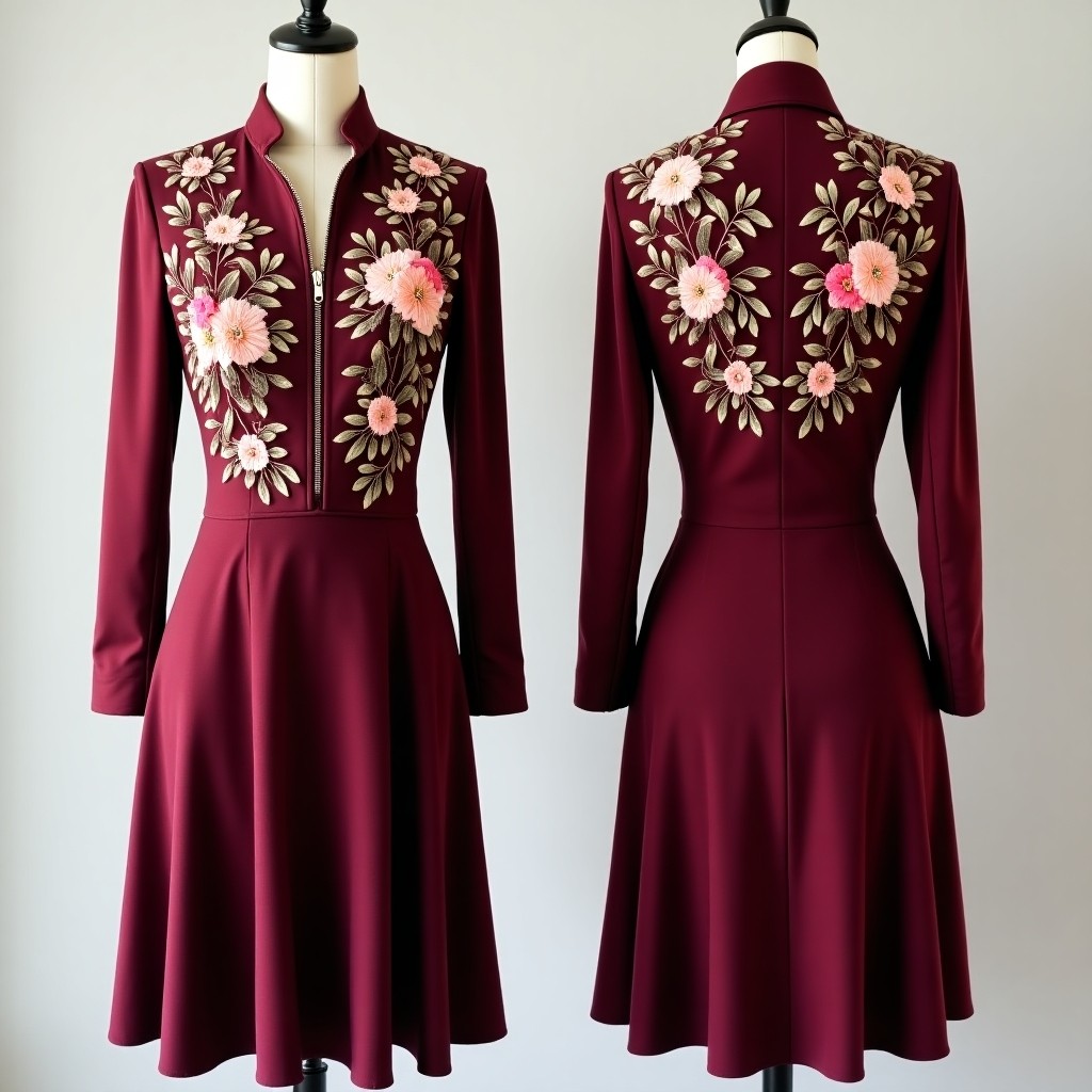Royal Burgundy Floral Embroidered Maxi