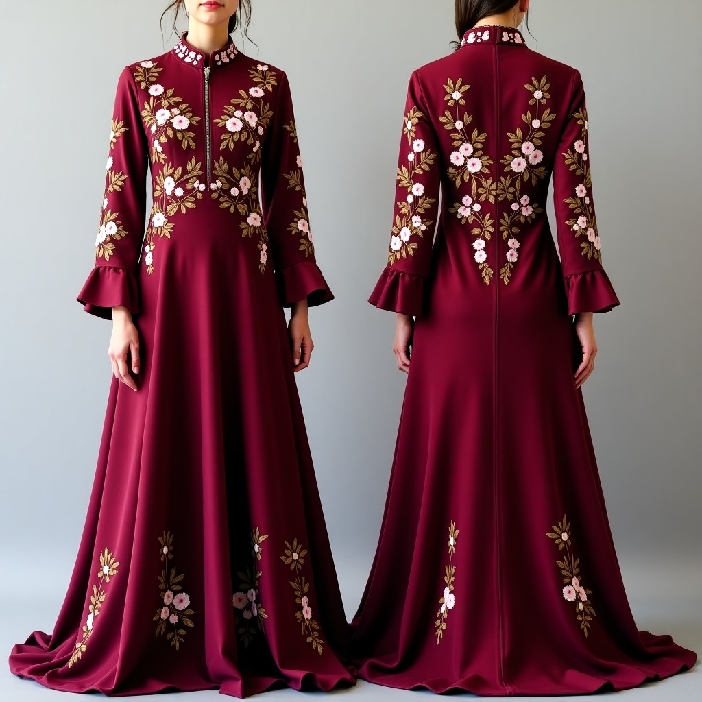 Burgundy Floral Luxury Maxi Dress