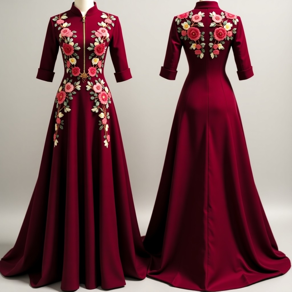 Royal Burgundy Embroidered Formal Gown