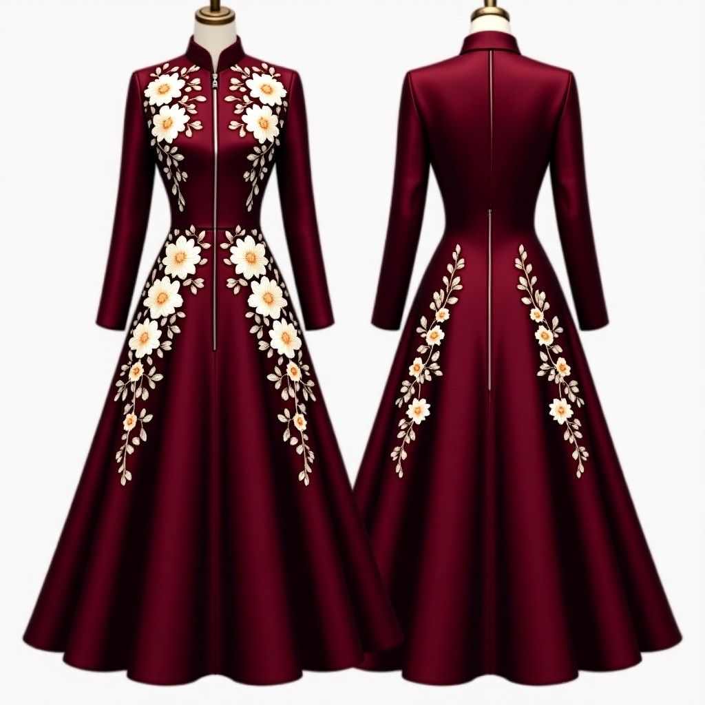 Burgundy Royal Embroidered Maxi Gown