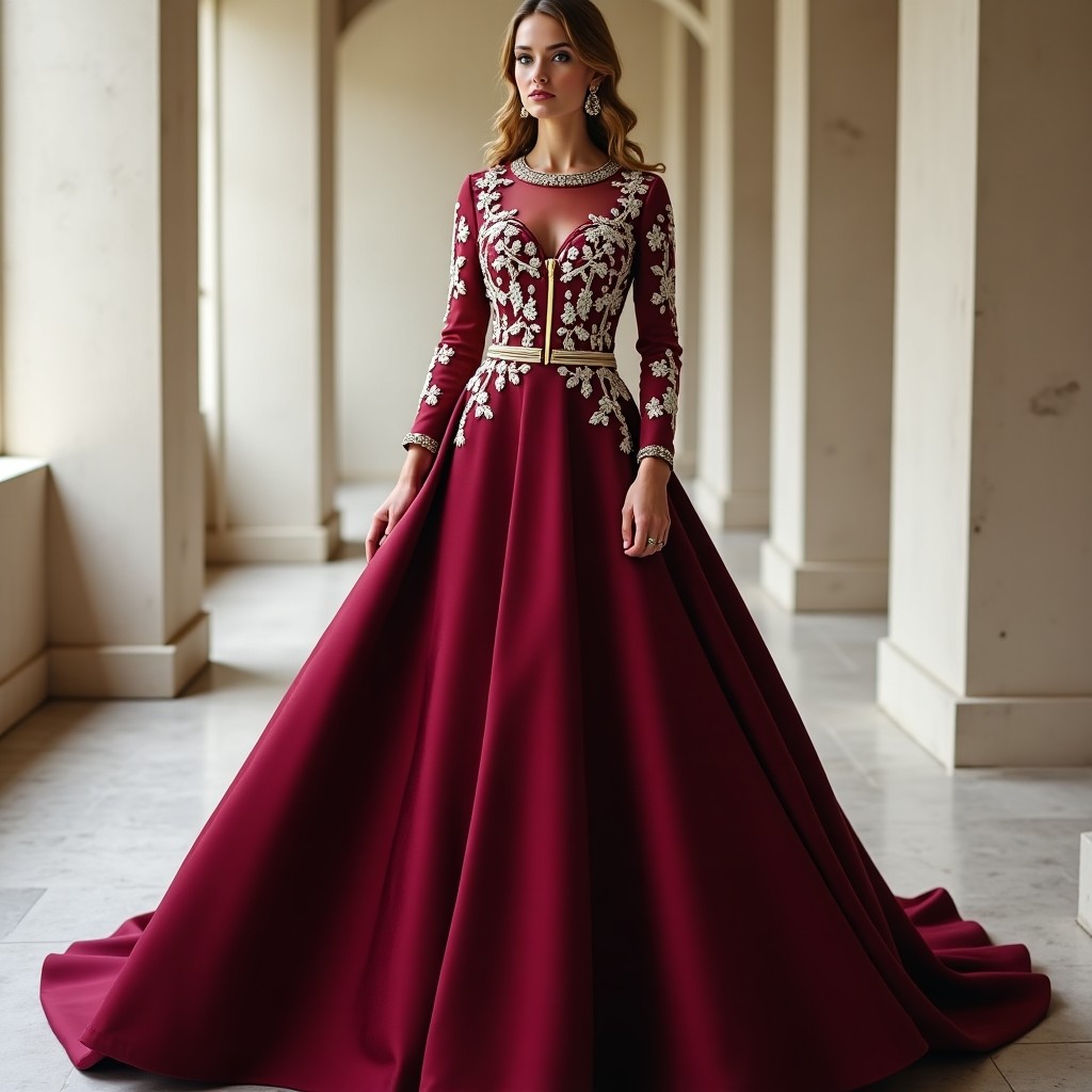 Elegant Maroon Floral Maxi Abaya