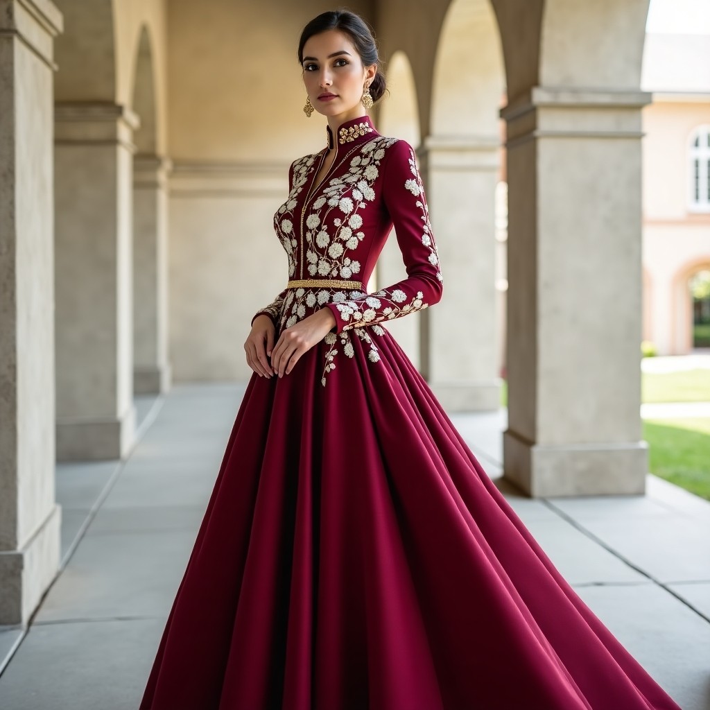 Burgundy Floral Heritage Maxi Dress