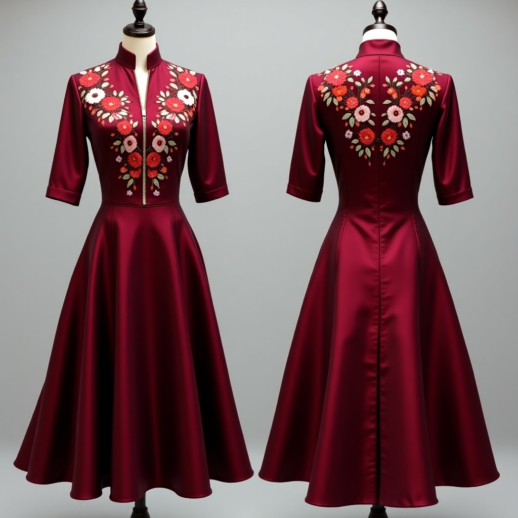 Burgundy Blossom Embroidered Maxi Dress