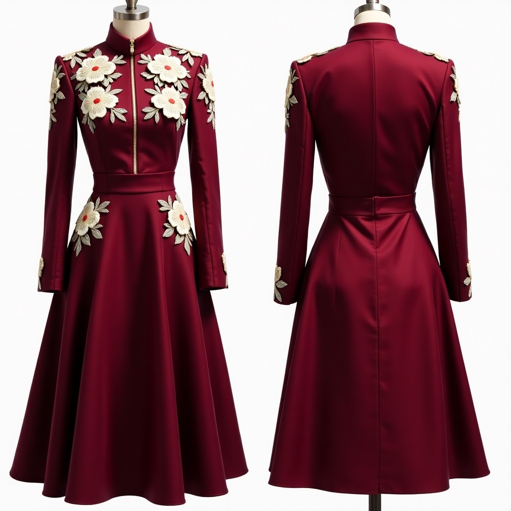 Burgundy Floral Abaya Inspired Evening Gown