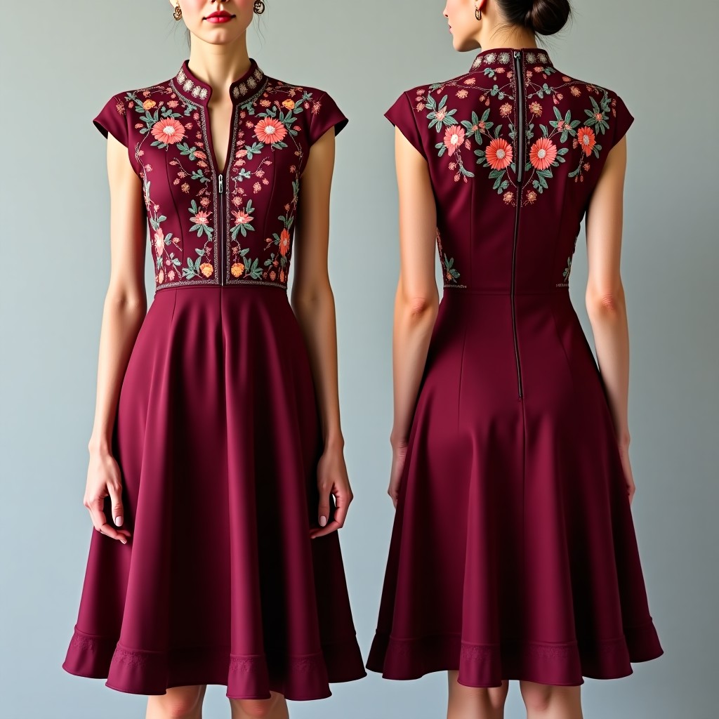 Maroon Floral Couture Maxi Abaya
