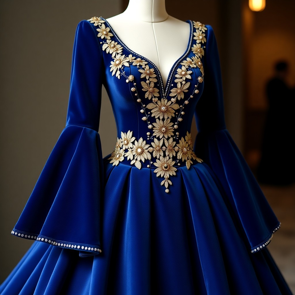Elegant Pearl Vine Embroidered Maxi Dress