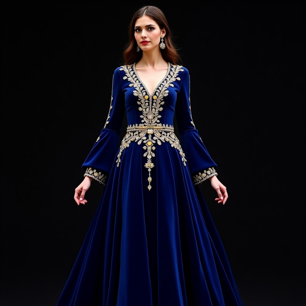 Royal Sapphire Floral Embroidered Maxi Dress