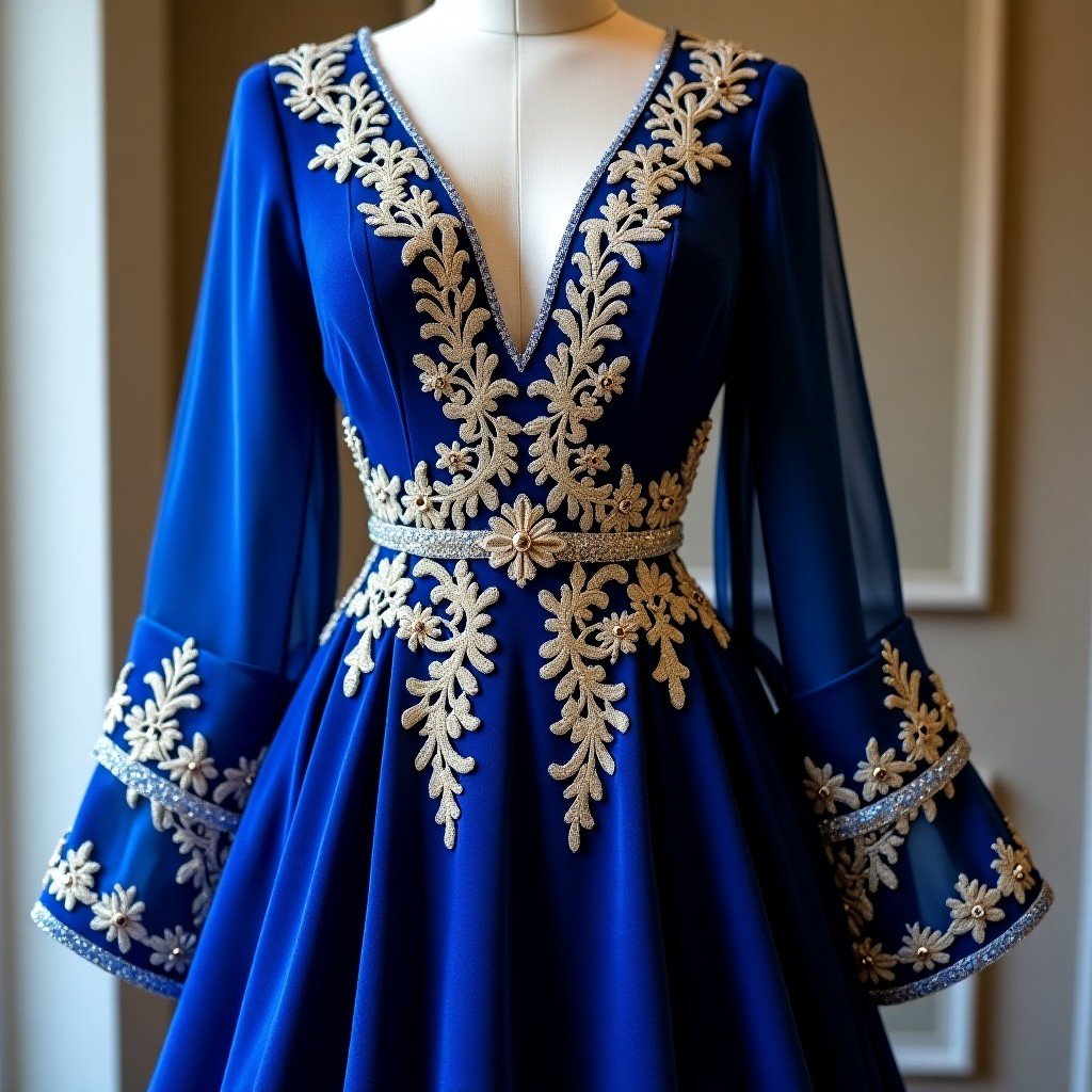 Elegant Sapphire Vine Princess Dress