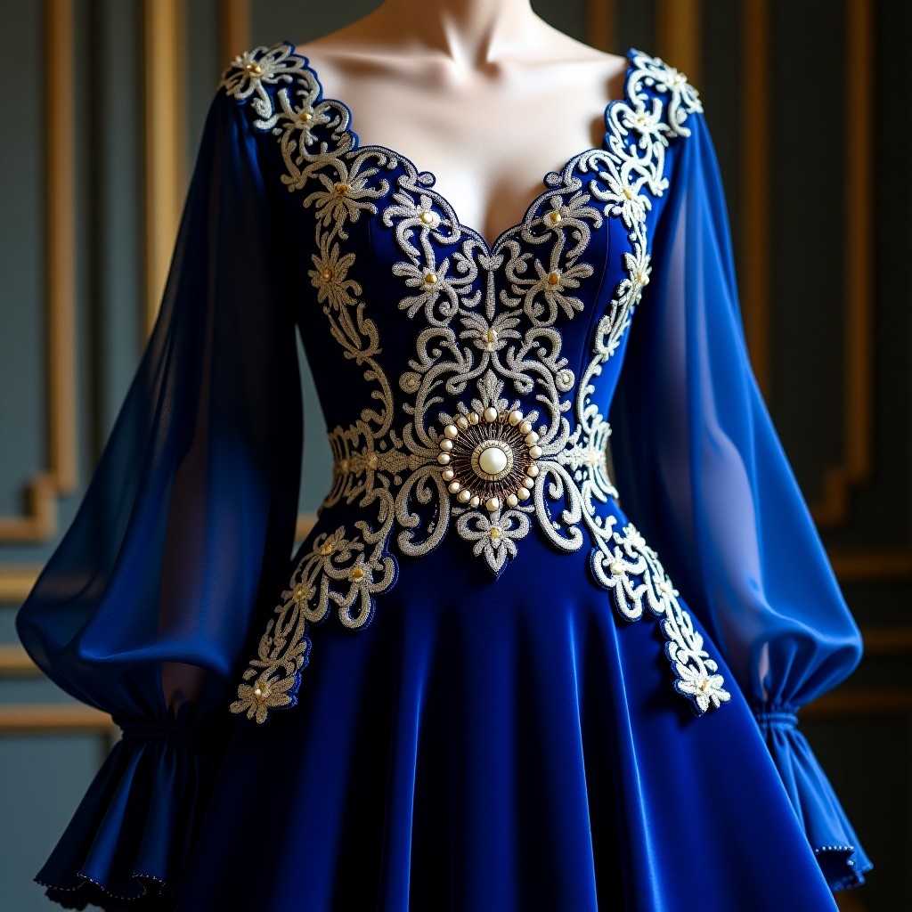 Royal Blue Golden Vine Maxi Dress