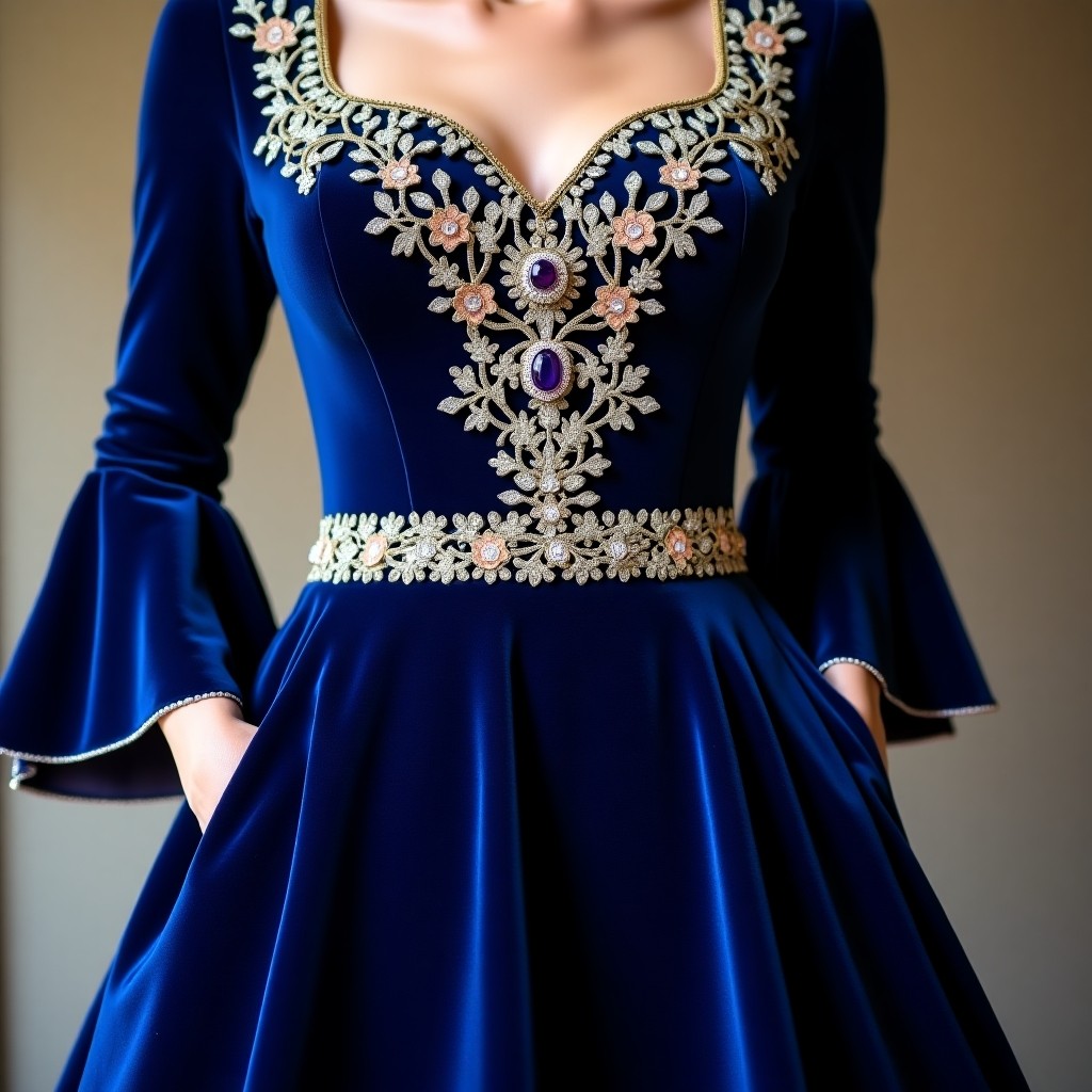 Regal Blossom Embroidered Evening Dress