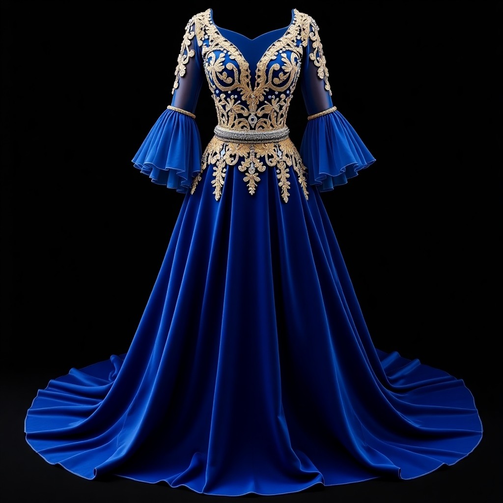 Regal Golden Blossom Maxi Dress