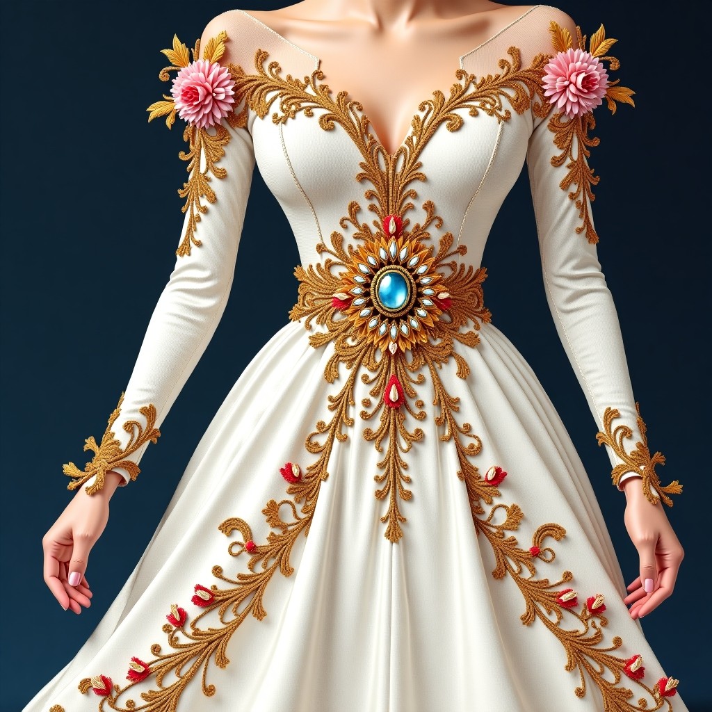 Sapphire Garden Embroidered Princess Maxi