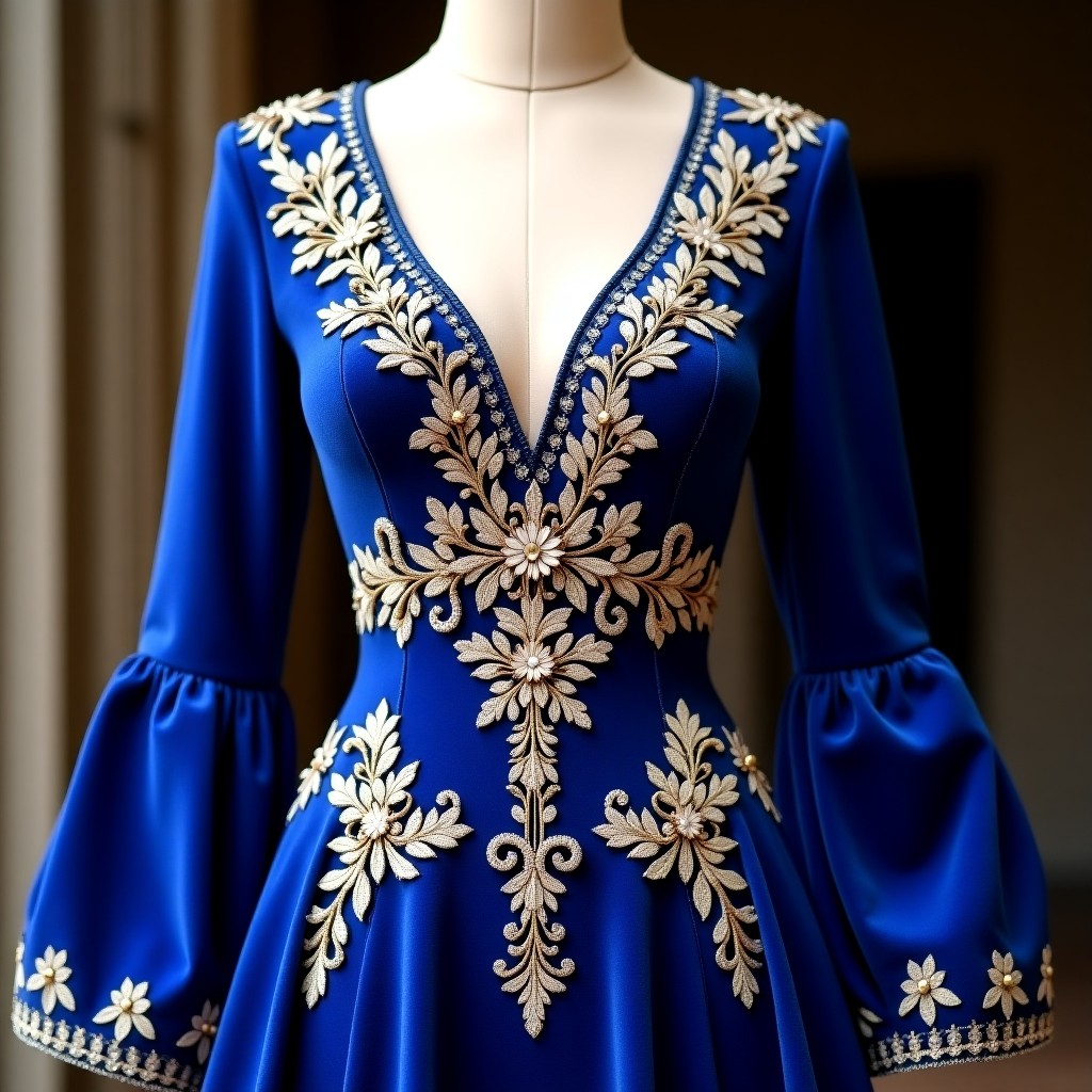 Regal Golden Pearl Floral Maxi Gown