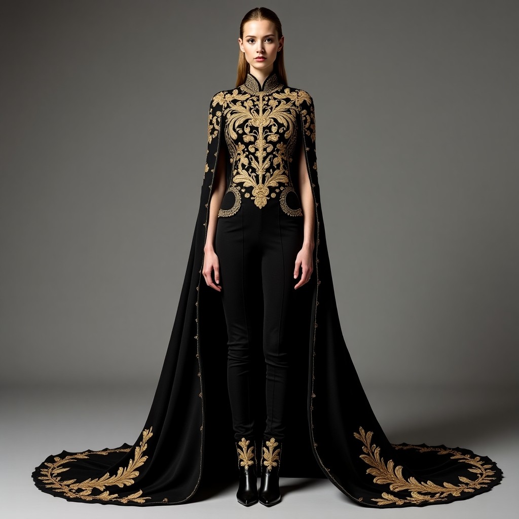 Royal Black Embroidered Matador Cape Suit