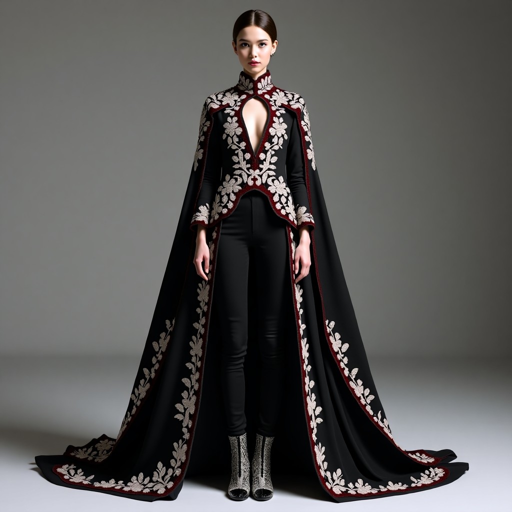 Luxury Gold Embroidered Cape Suit