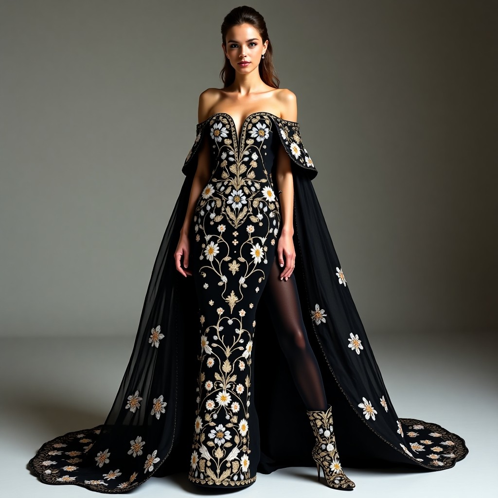 Royal Embellished High Fashion Cape Suit