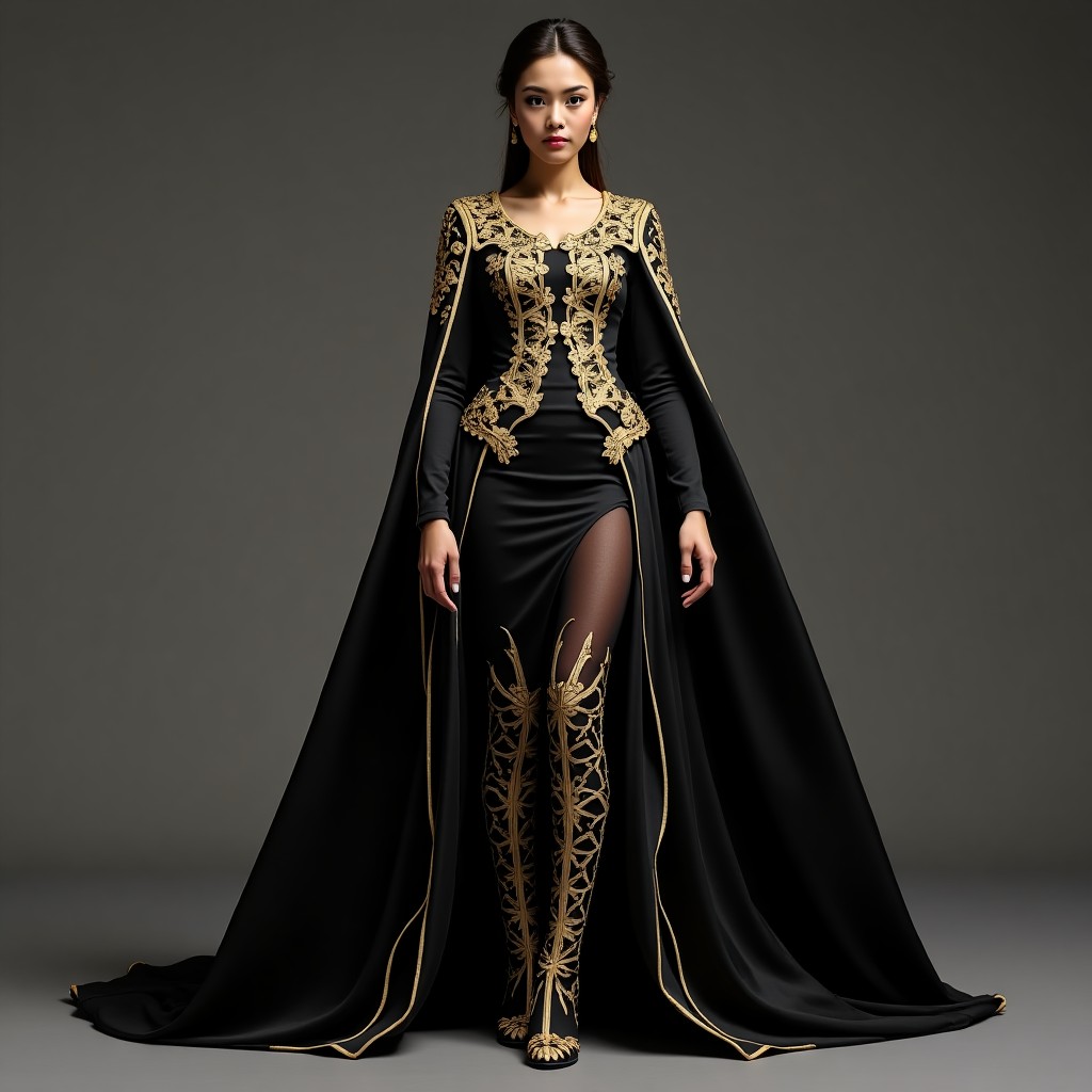 Elegant Black Royal Cape Blazer Suit