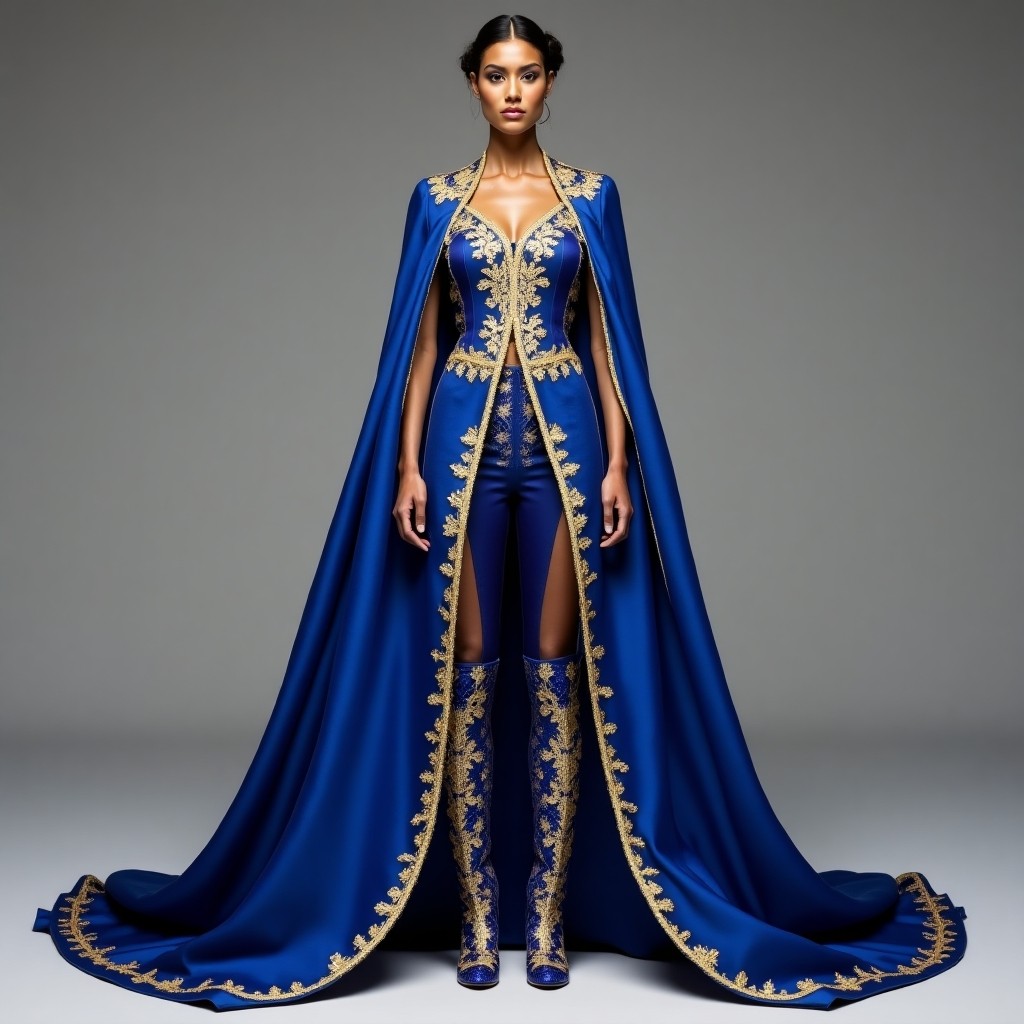 Couture Royal Embroidered Cape Suit