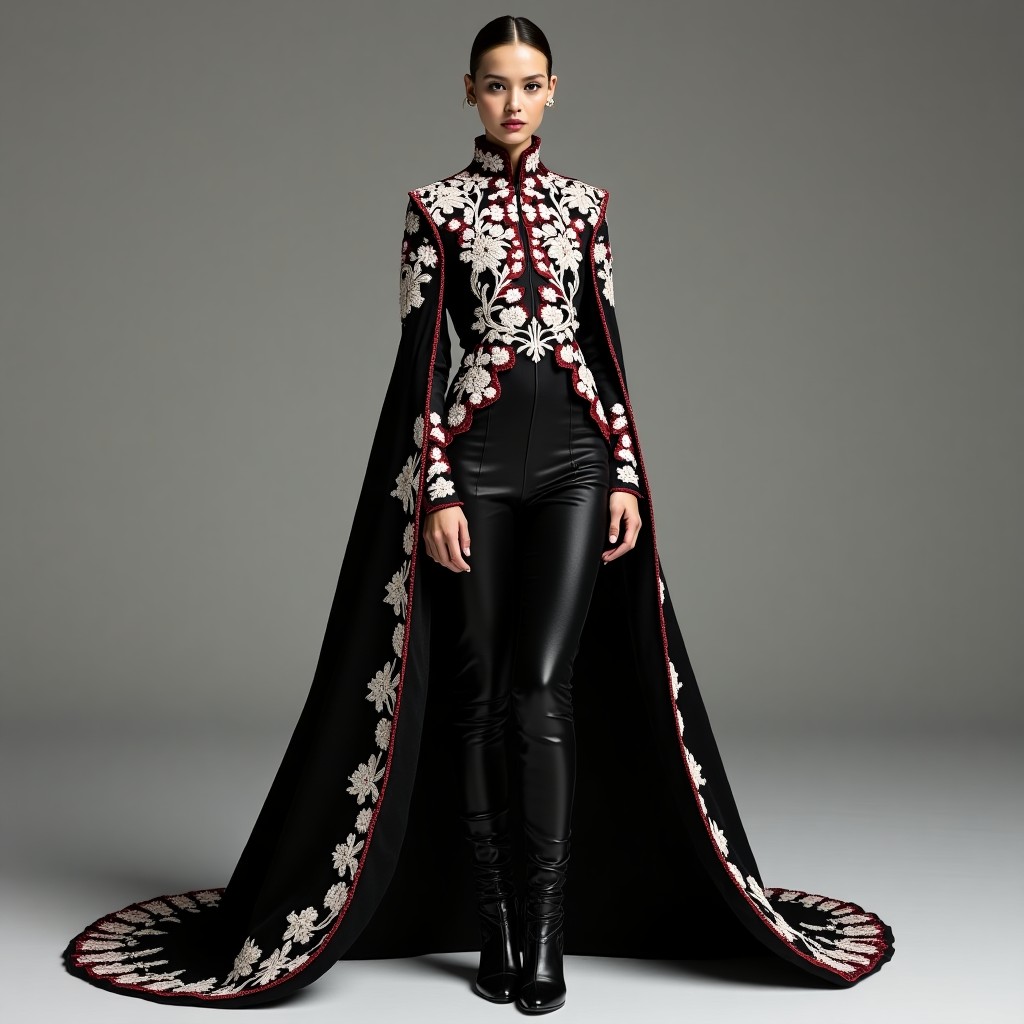 Black Royal Embroidered Cape Ensemble