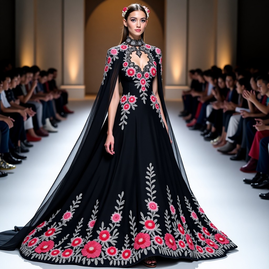 Regal Black Embroidered Cape Blazer