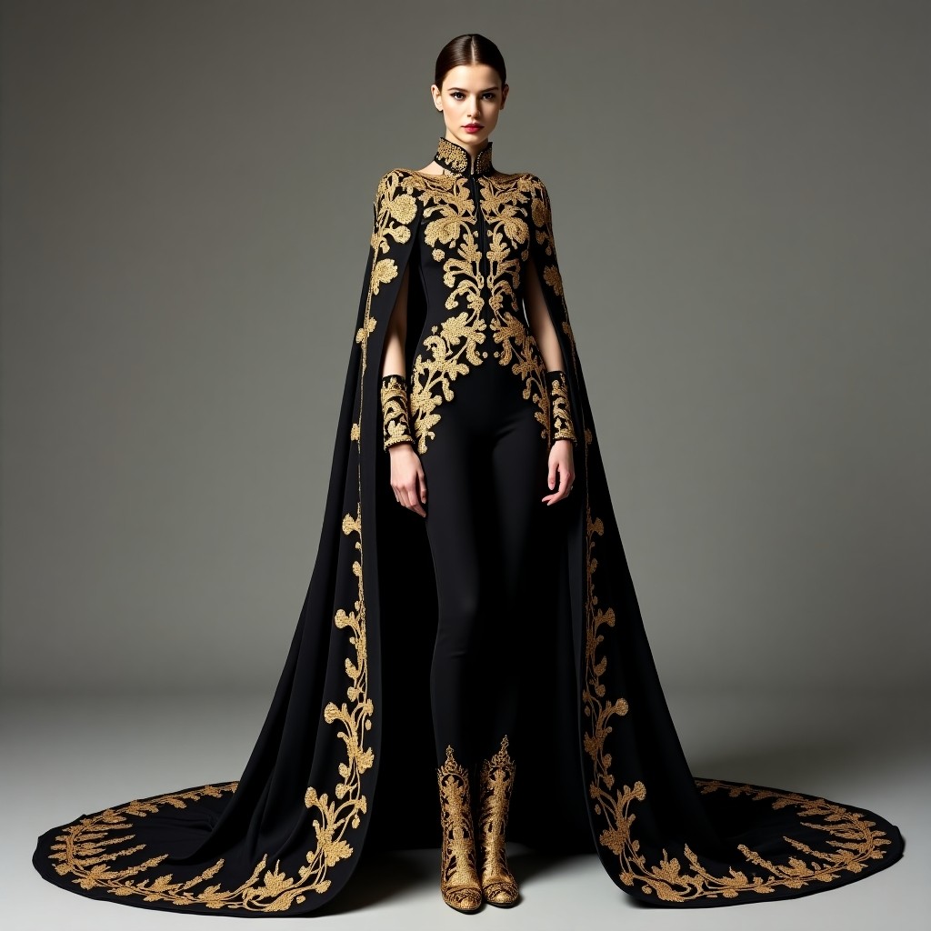 Black Gold Couture Cape Ensemble