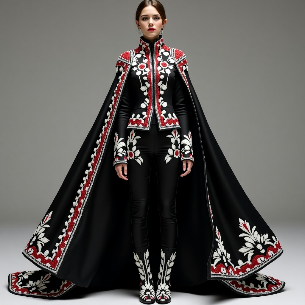 Luxe Black Royal Embroidered Cape