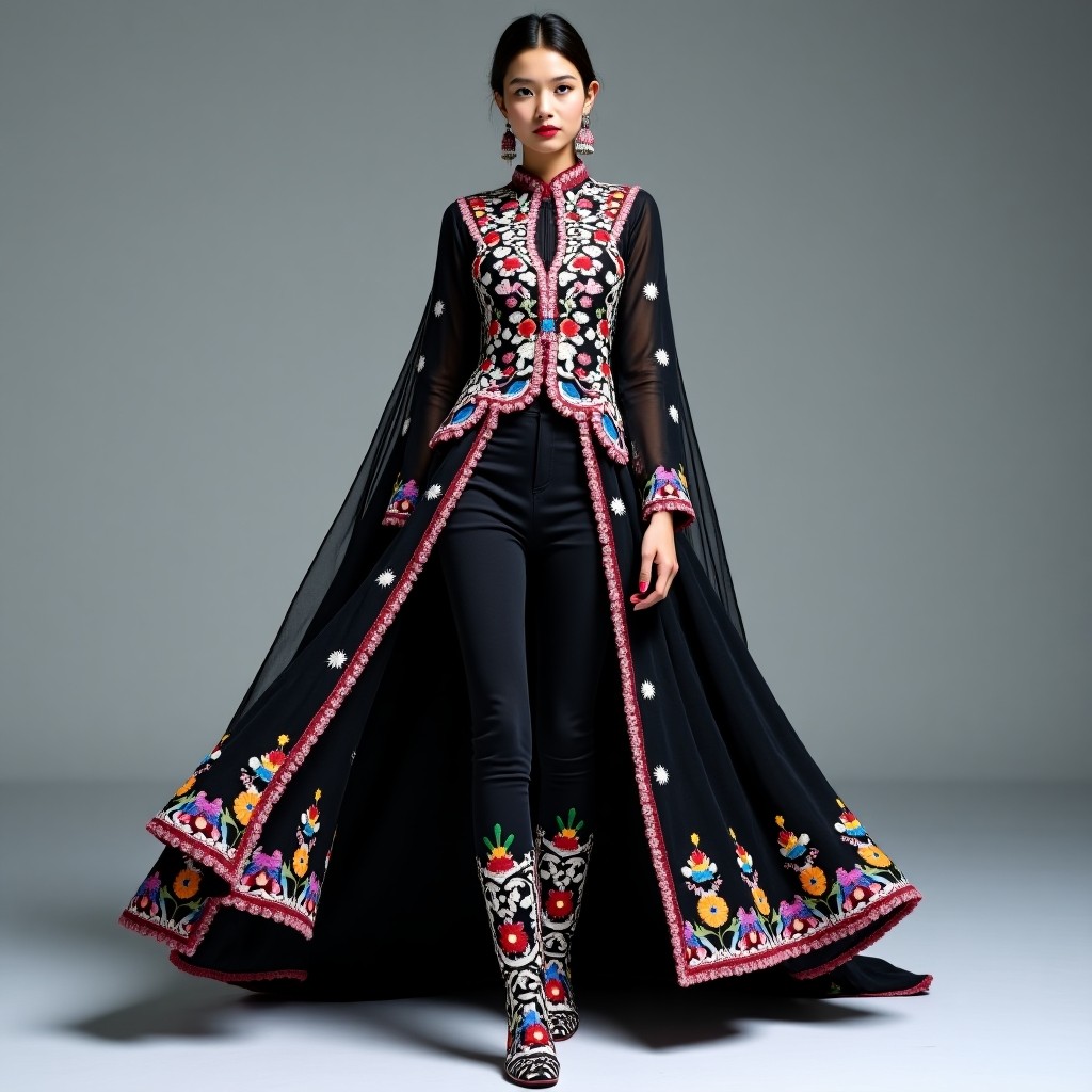 Majestic Gold Embroidered Cape Blazer