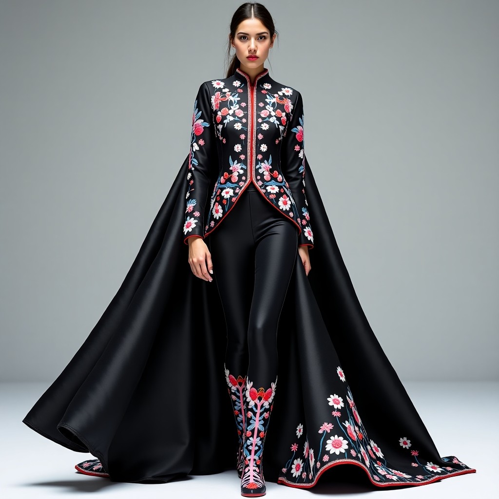 Black Imperial Embroidered Cape Blazer