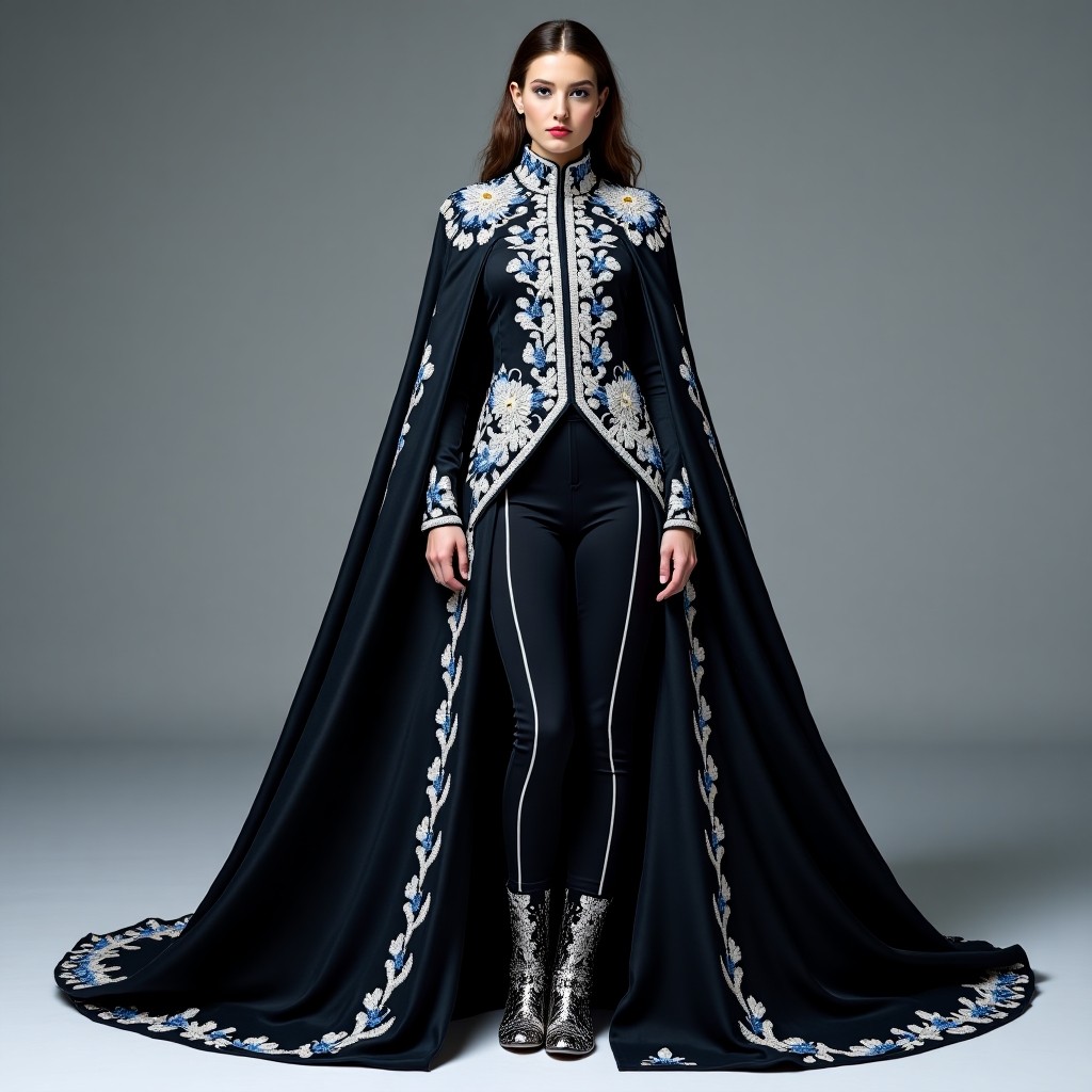 Elegant Black Imperial Cape Suit