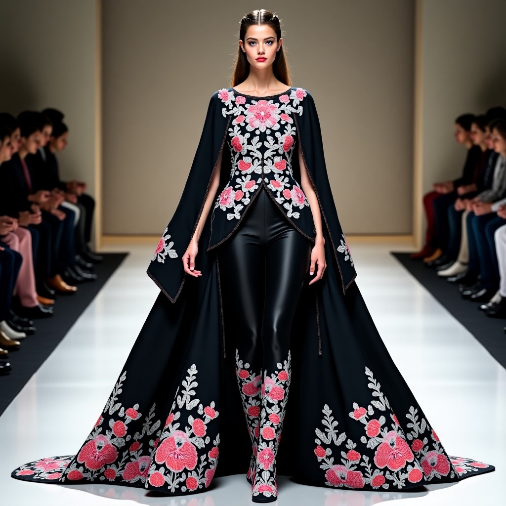 Imperial Black Embroidered Cape Ensemble