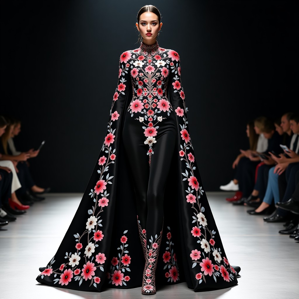 Regal Black Gold Embroidered Cape