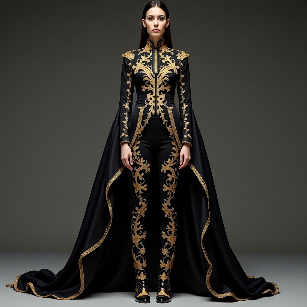 Royal Gold Trim Couture Cape Blazer
