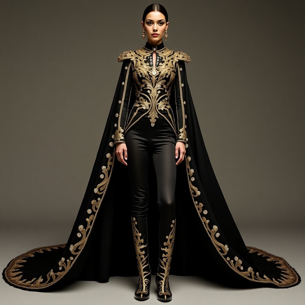 Royal Heritage Black Embroidered Cape