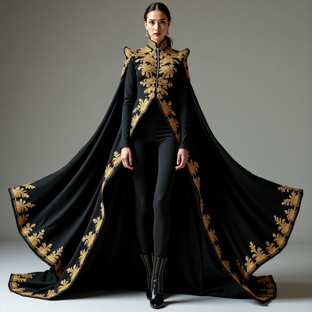 Imperial Black Gold Royal Cape Suit