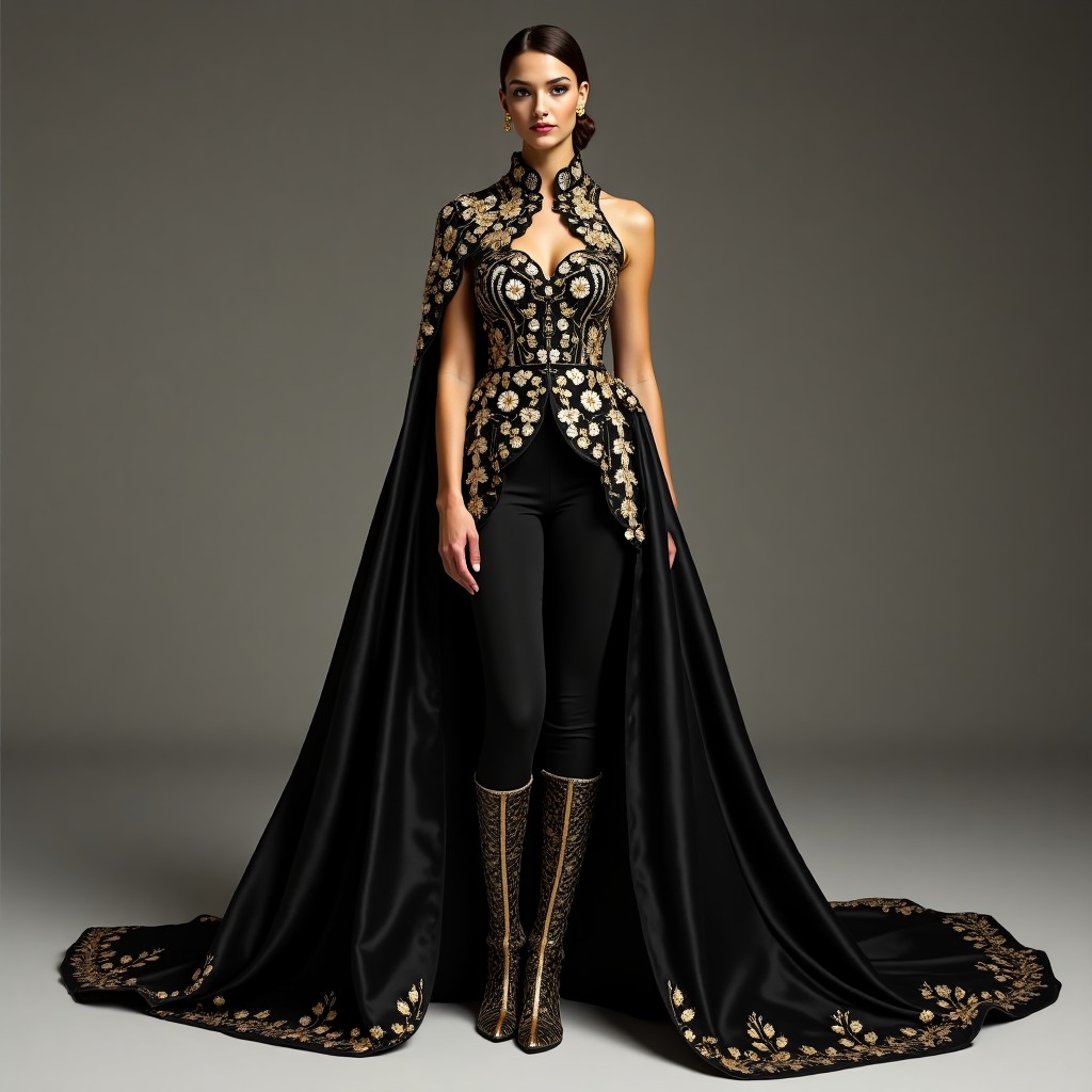 Imperial Golden Embroidered Cape Blazer