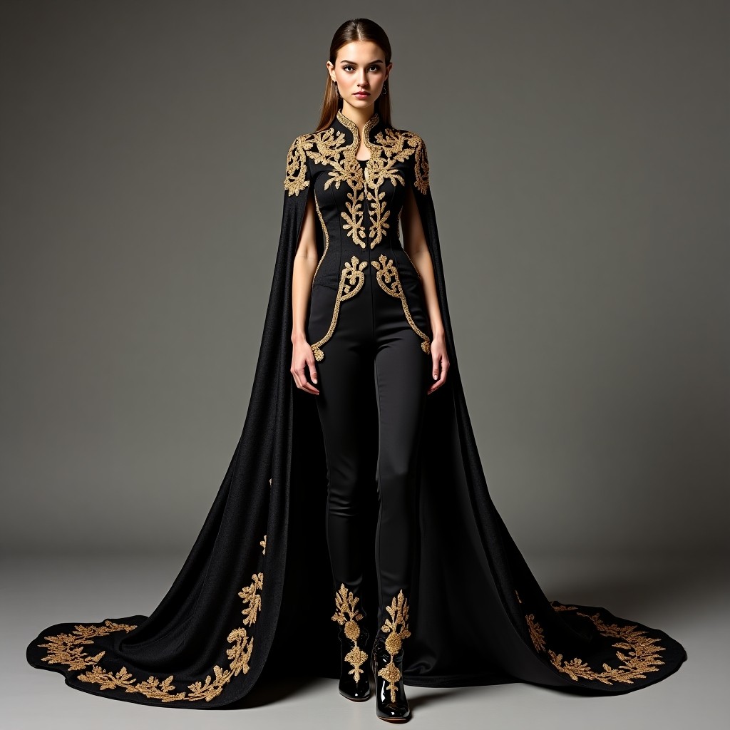 Regal Black Matador Couture Cape Suit