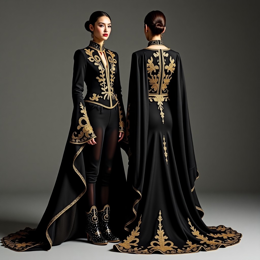 Luxe Imperial Black Gold Cape Suit