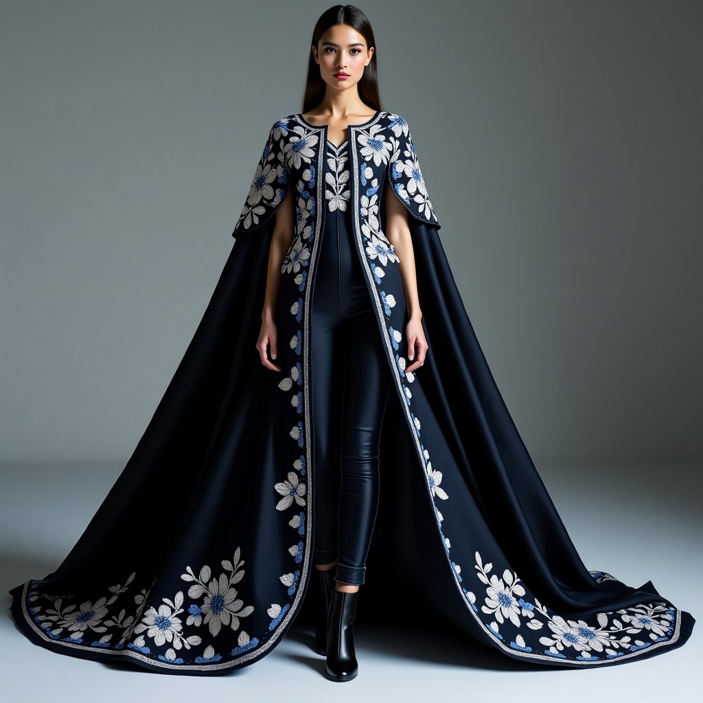 Grand Royal Black Embroidered Blazer Cape