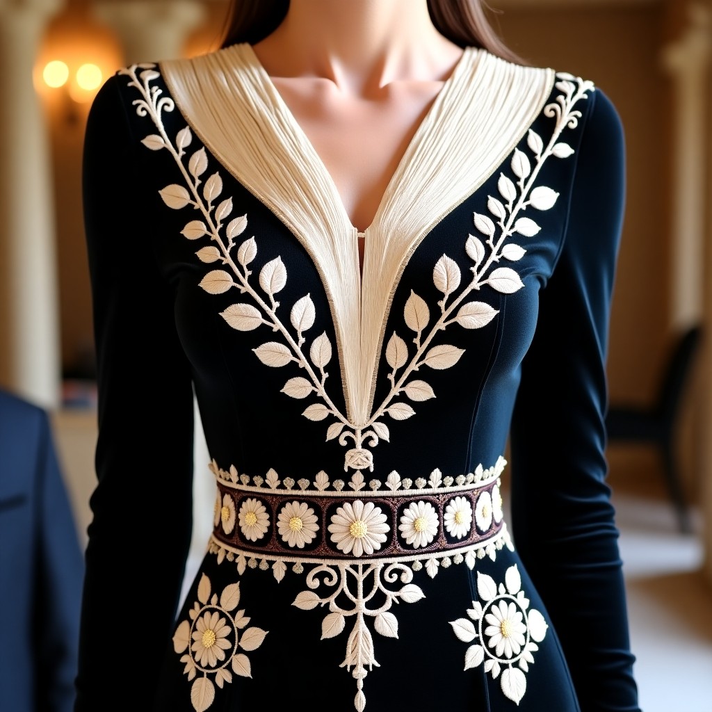 Royal Blossom Court Neck Dress