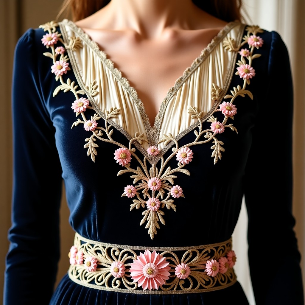 Royal Pearl Floral Embroidered Dress