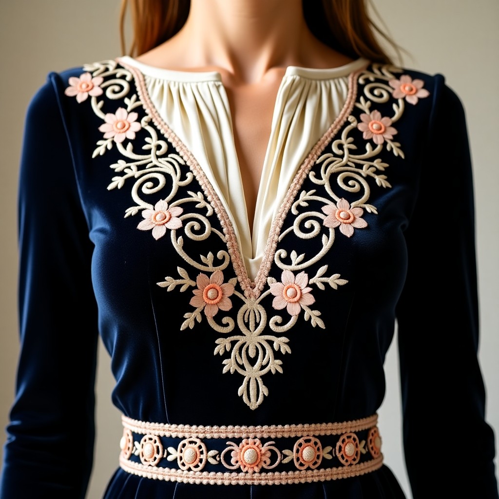 Classic Fleur de Cour Embroidered Dress