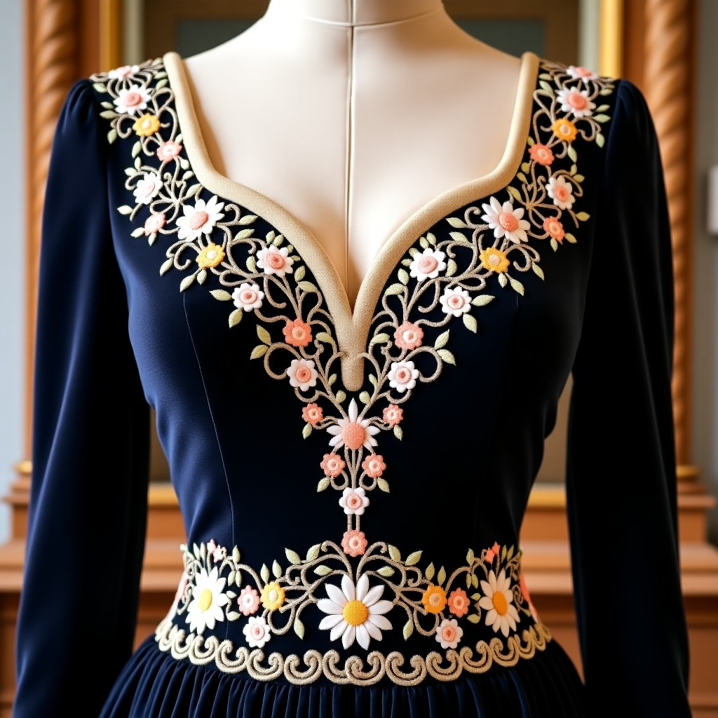Noble Floral Heritage Neck Dress