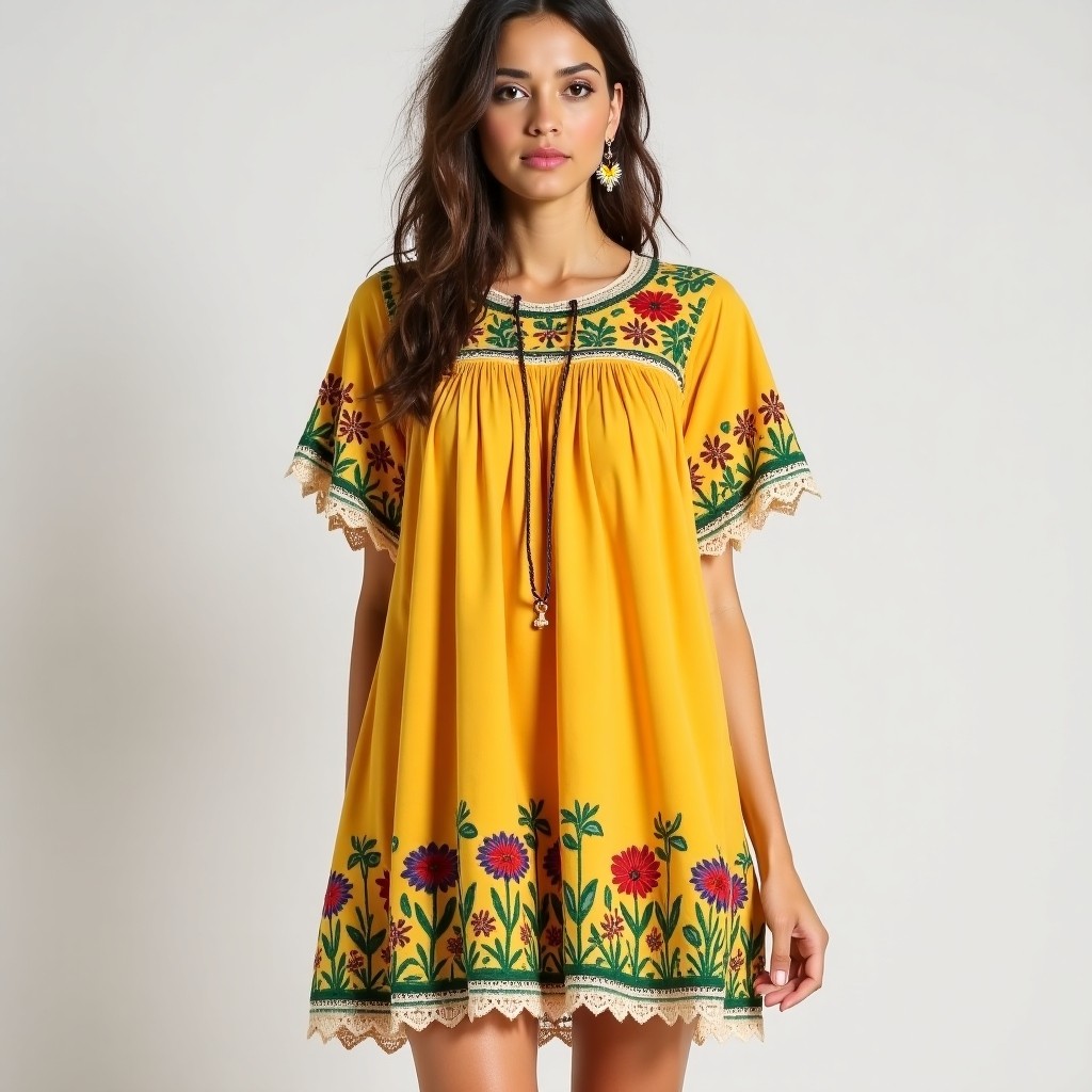 Romantic Boho Floral Embroidered Dress