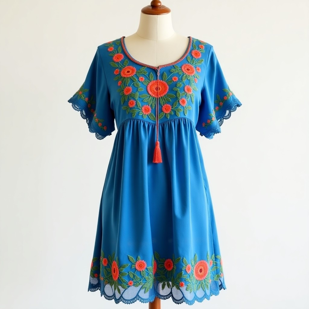 Bohemian Garden Floral Embroidered Dress