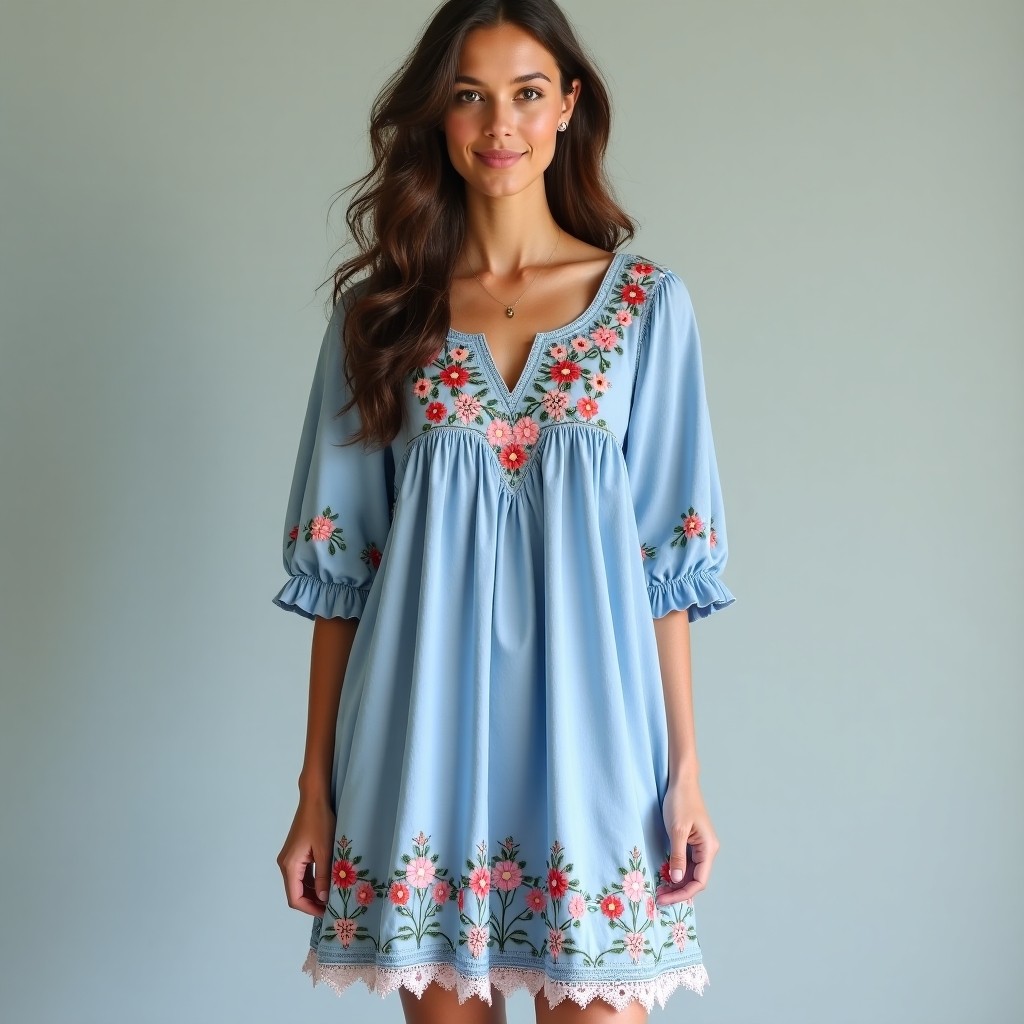 Bohemian Floral Vine Embroidered Dress
