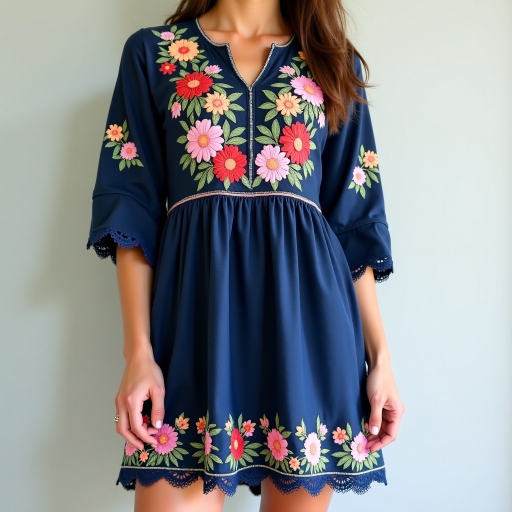 Bohemian Floral Border Embroidered Dress
